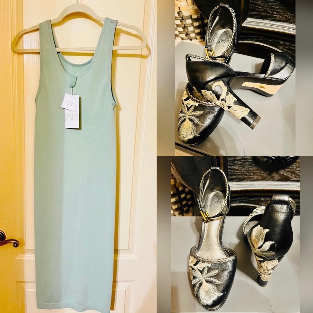 ZARA Tank Style Midi Dress. Size M-L. Mint Green. EXCELLENT 4 way stretch. NWT